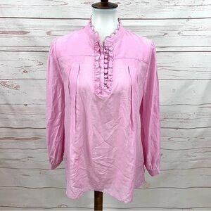 Reiss Pink Scallop Trim Ashlyn Ruffle Detail Silk Blend Blouse Shirt
